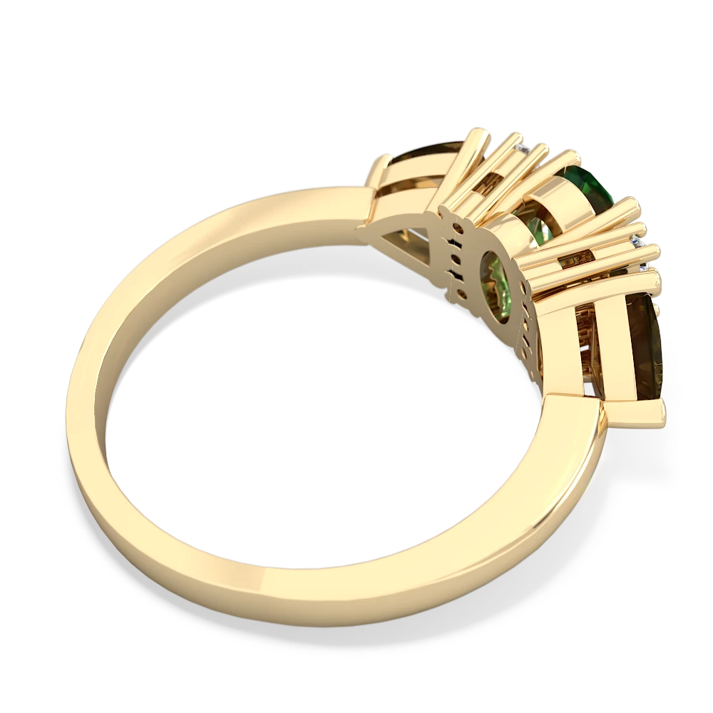 Lab Emerald Antique Style Three Stone 14K Yellow Gold ring R2186