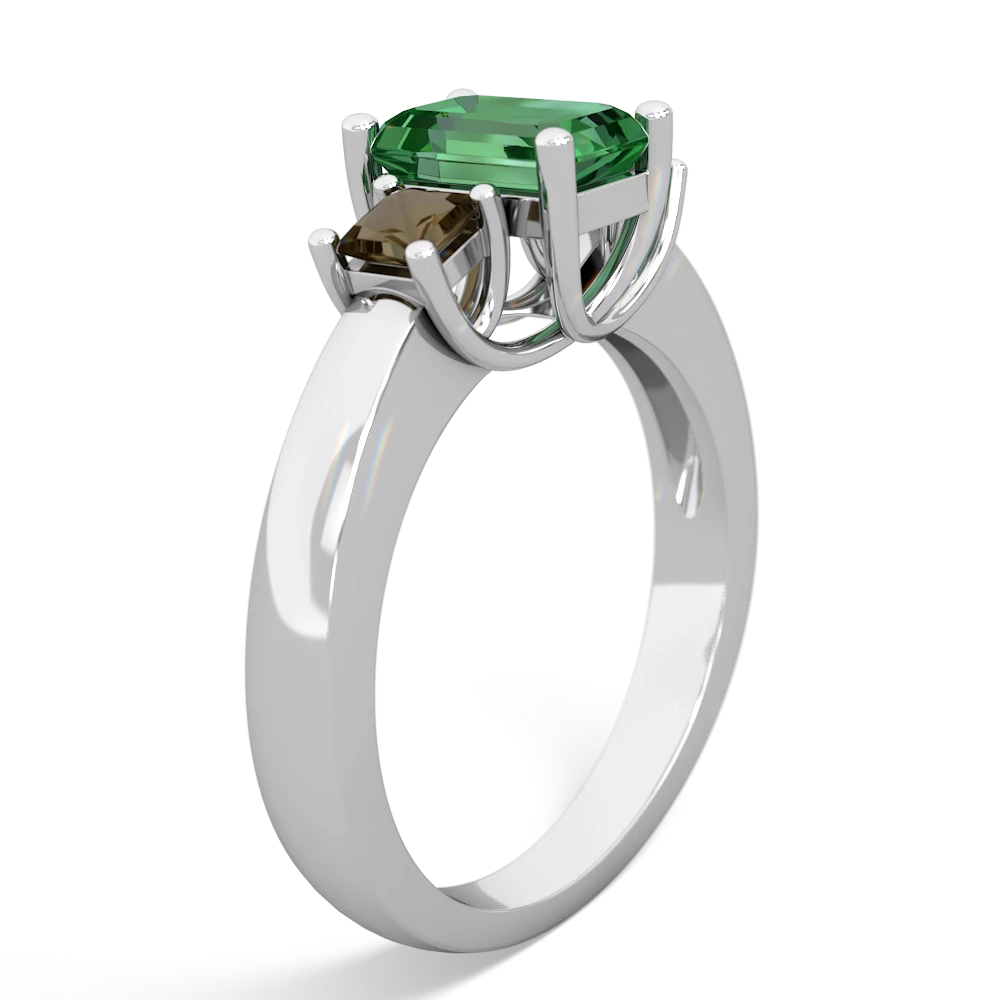 Lab Emerald Three Stone Emerald-Cut Trellis 14K White Gold ring R4021