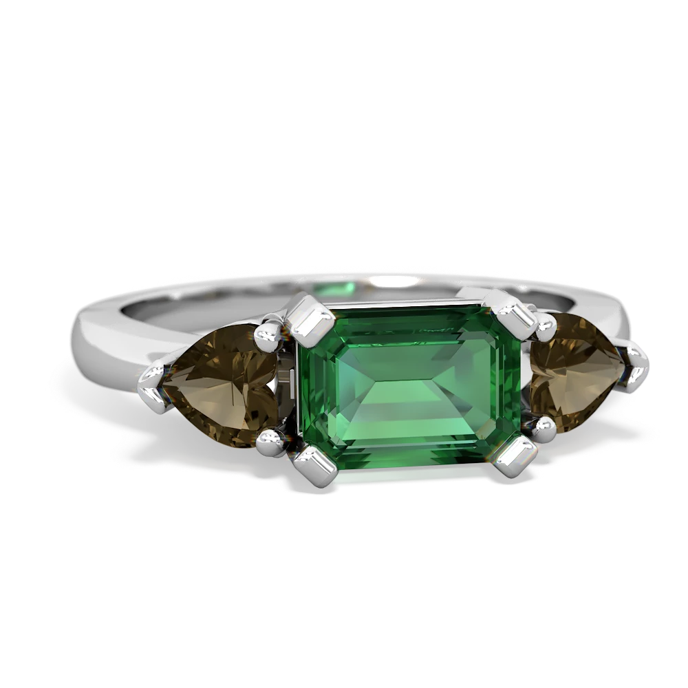 Lab Emerald Three Stone 14K White Gold ring R5235