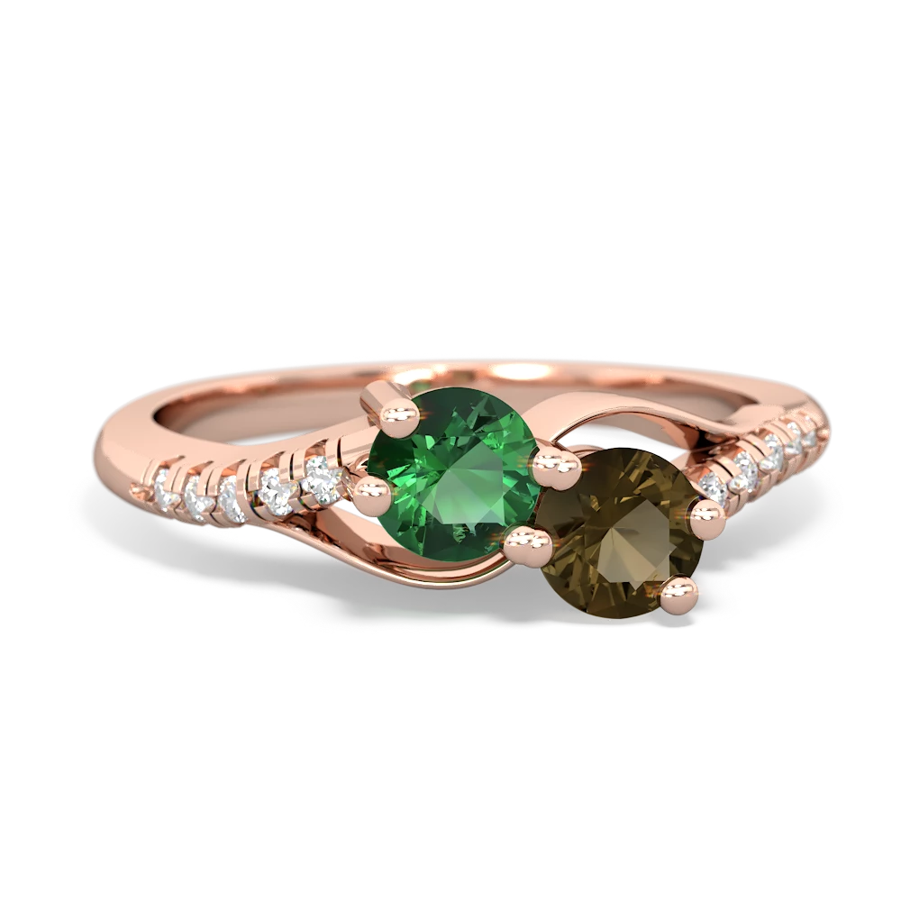 Lab Emerald Infinity Pave Two Stone 14K Rose Gold ring R5285