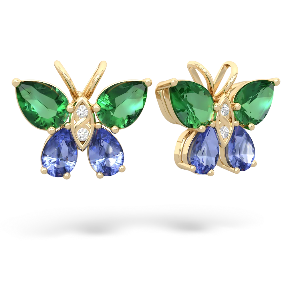 Lab Emerald Butterfly 14K Yellow Gold earrings E2215