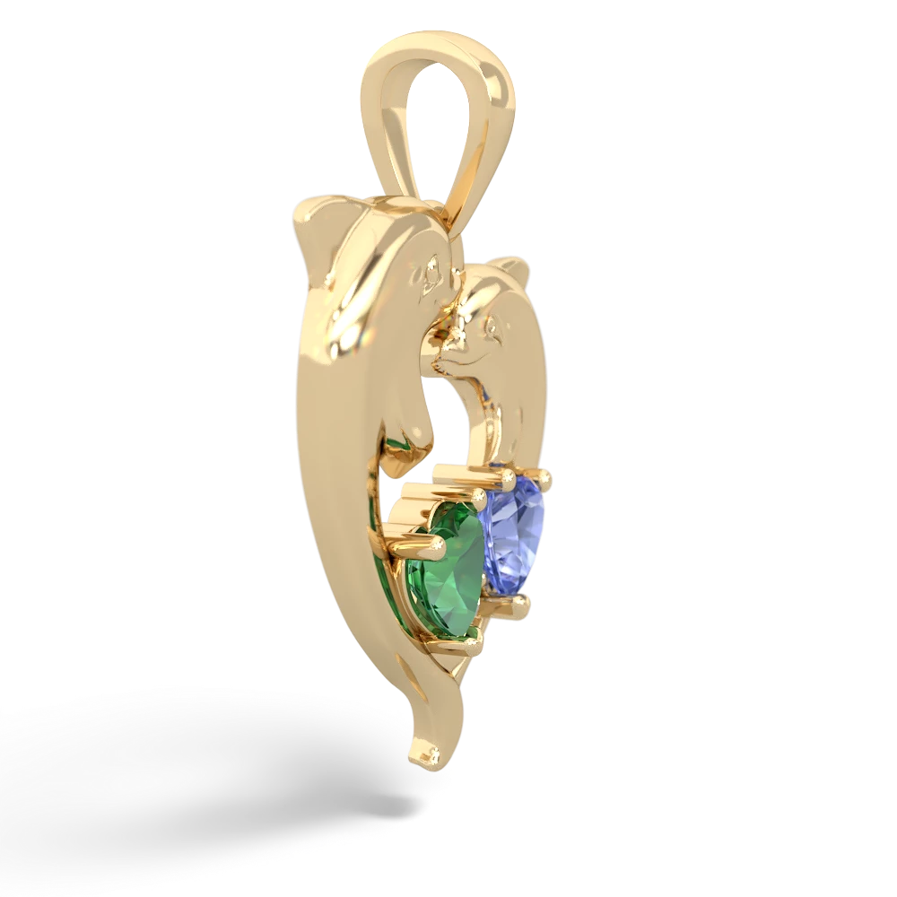 Lab Emerald Dolphin Heart 14K Yellow Gold pendant P5820