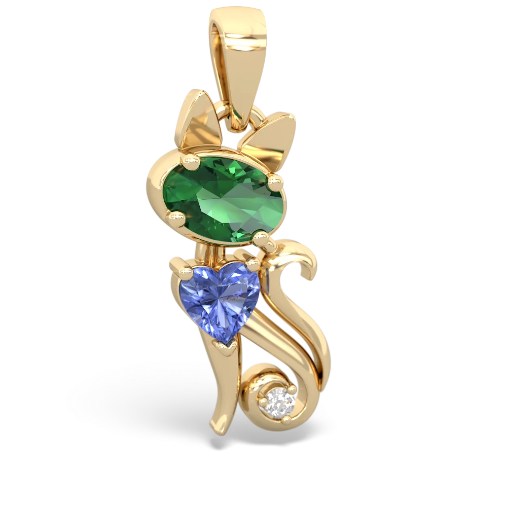 Lab Emerald Kitten 14K Yellow Gold pendant P5780