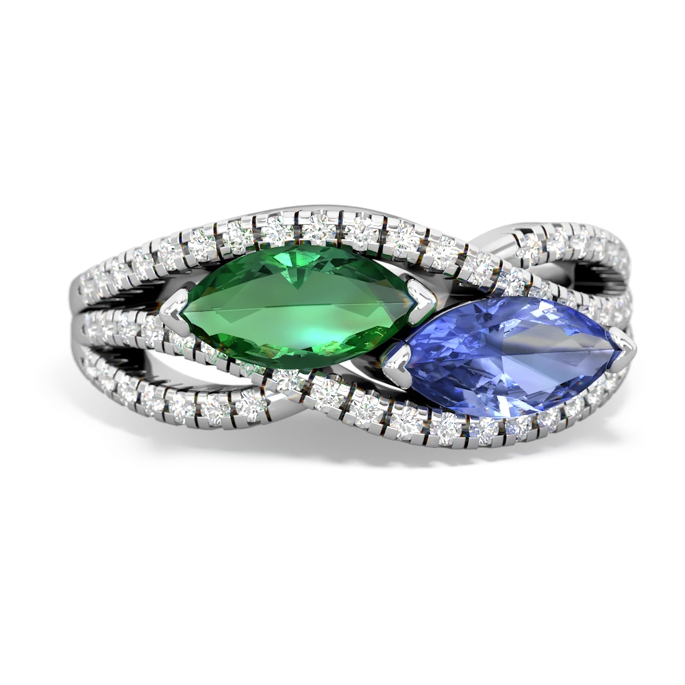 Lab Emerald Diamond Rivers 14K White Gold ring R3070