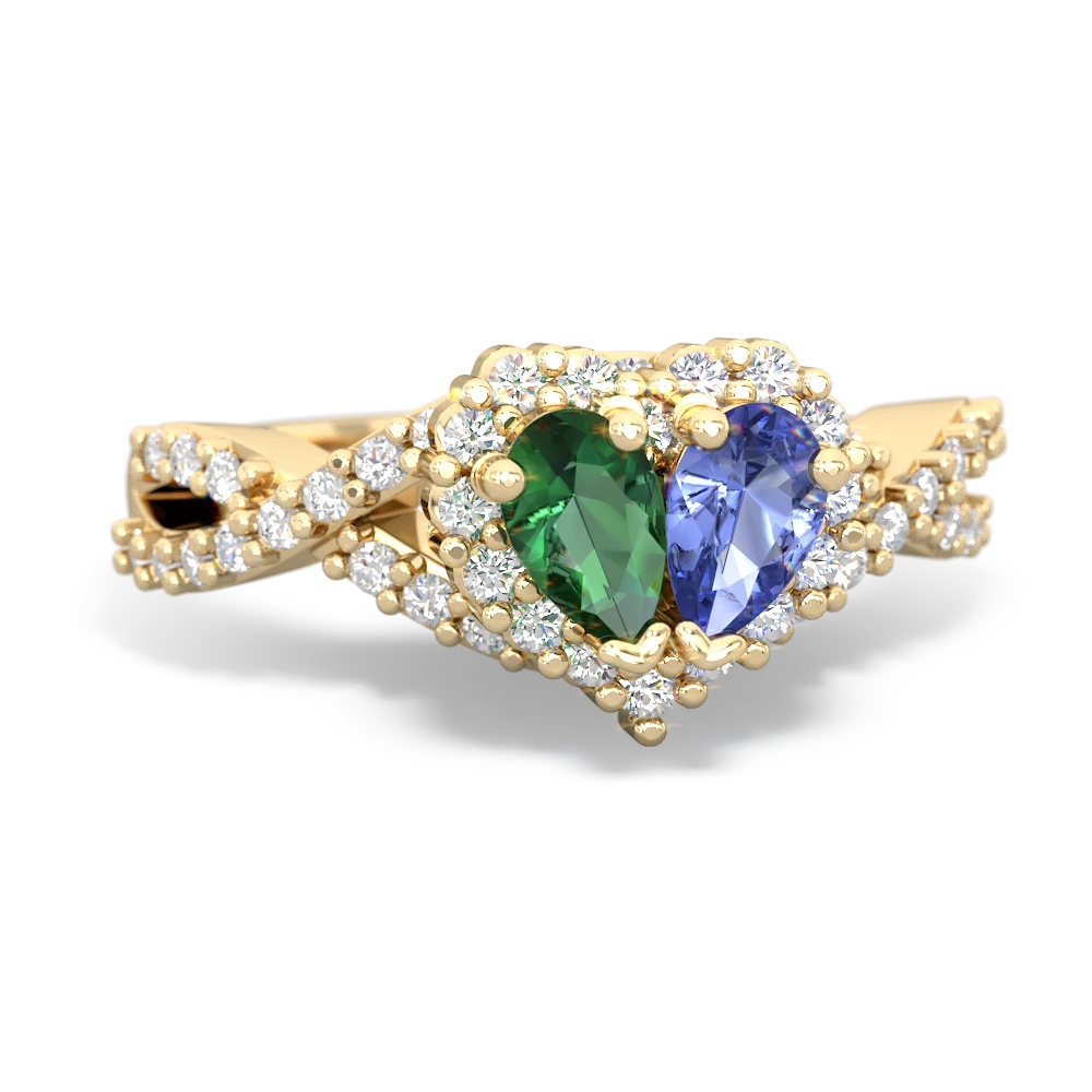 Lab Emerald Diamond Twist 'One Heart' 14K Yellow Gold ring R2640HRT