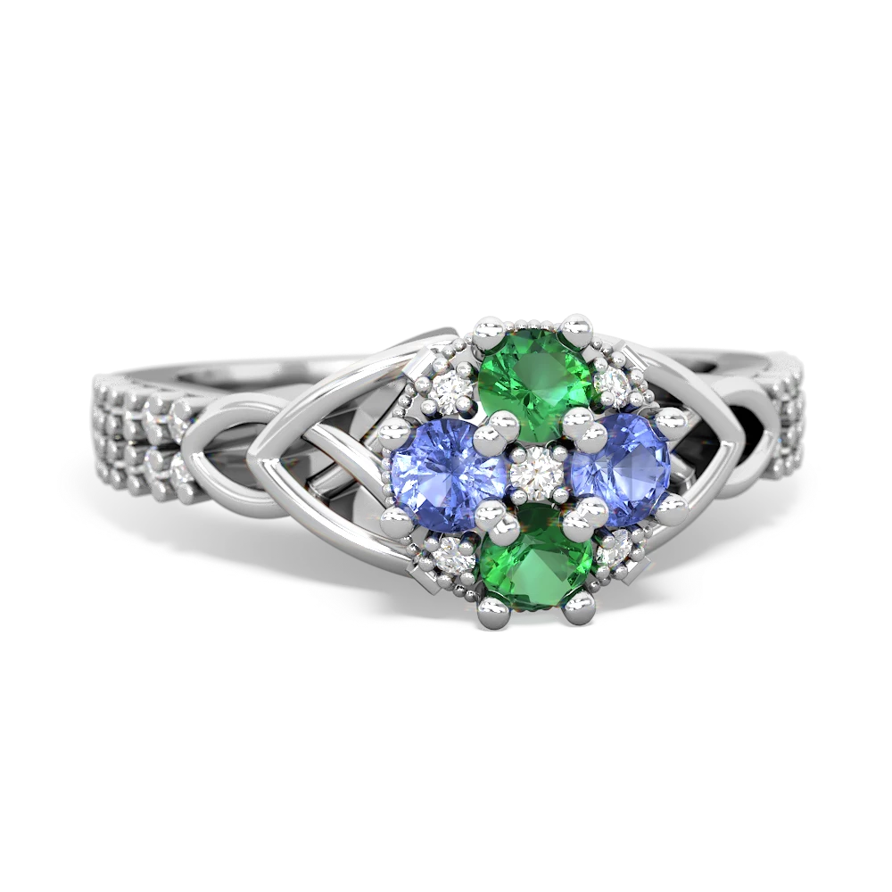 Lab Emerald Celtic Knot Cluster Engagement 14K White Gold ring R26443RD