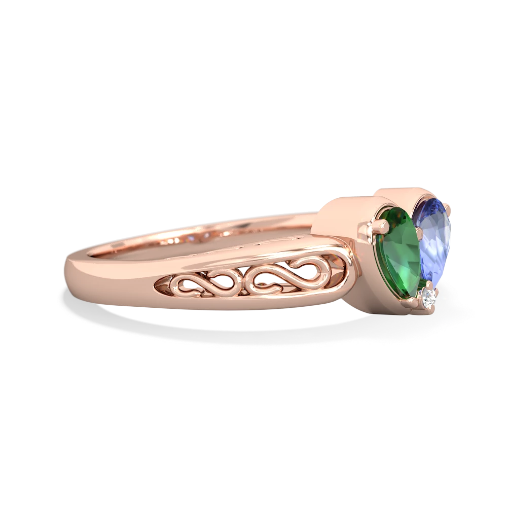 Lab Emerald Filligree 'One Heart' 14K Rose Gold ring R5070