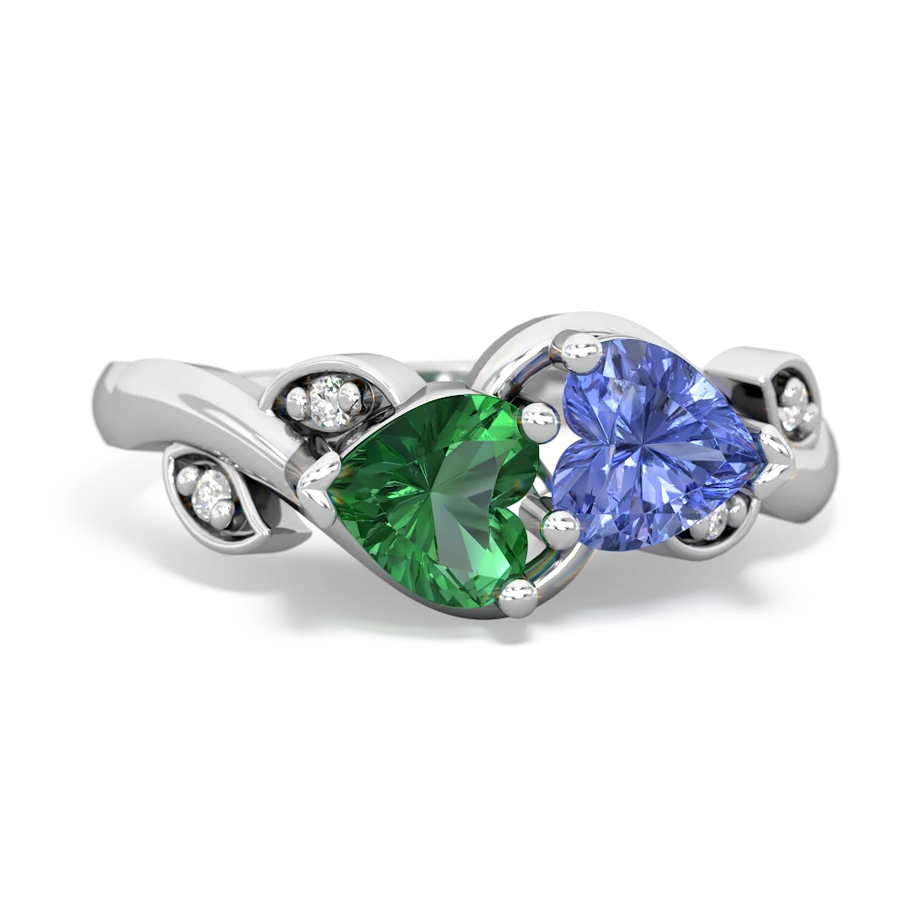 Lab Emerald Floral Elegance 14K White Gold ring R5790