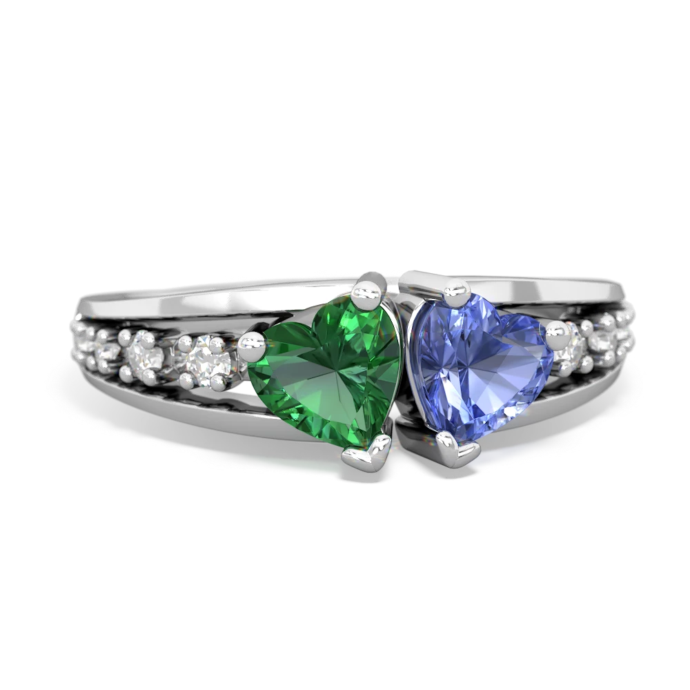 Lab Emerald Heart To Heart 14K White Gold ring R3342