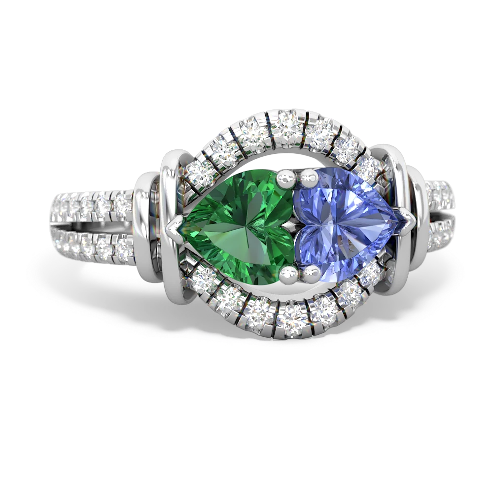 Lab Emerald Art-Deco Keepsake 14K White Gold ring R5630