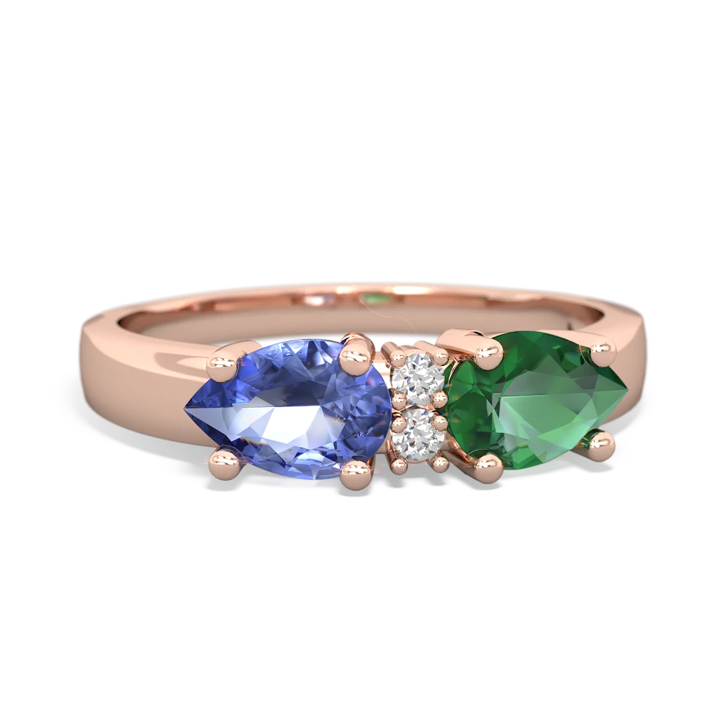 Lab Emerald Pear Bowtie 14K Rose Gold ring R0865