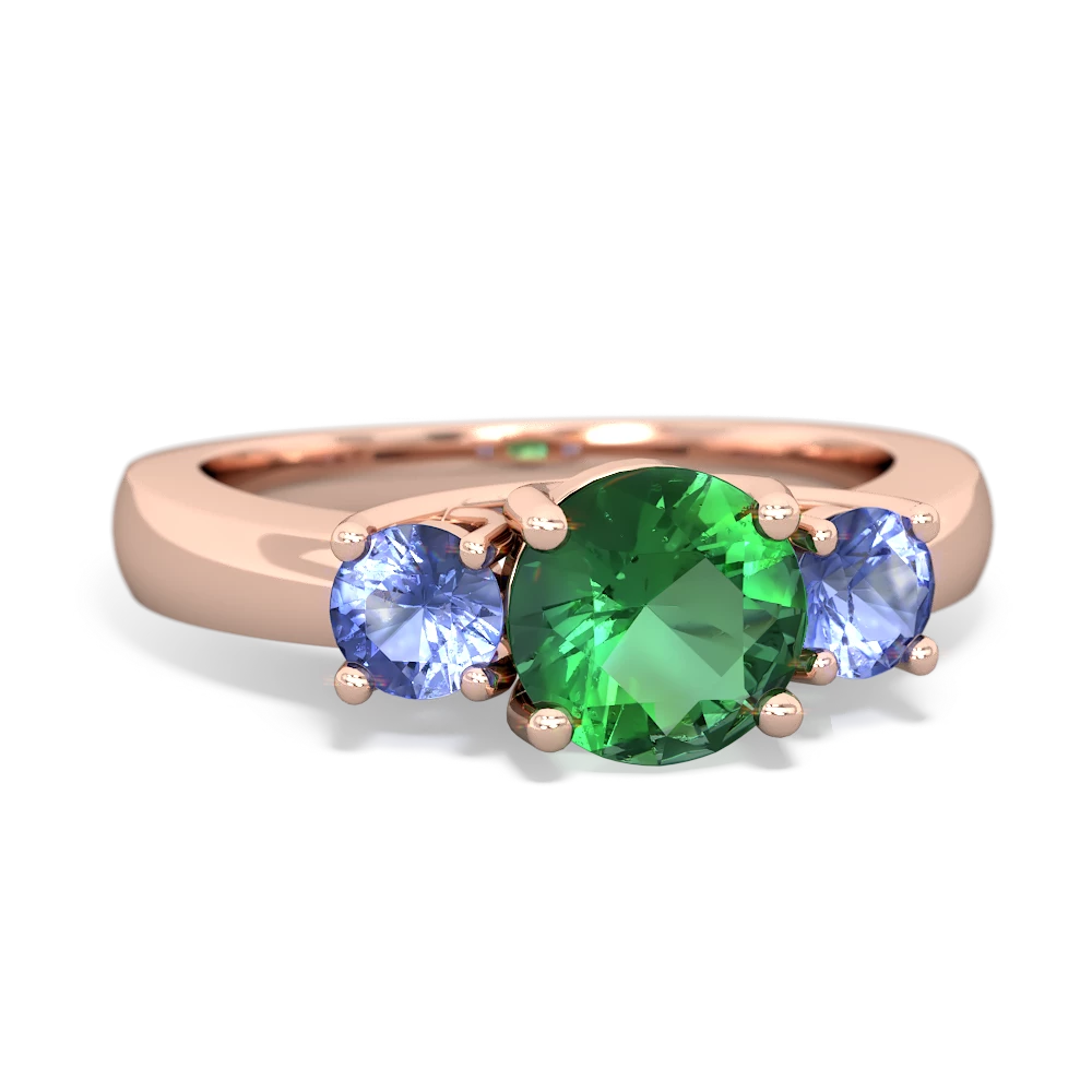 Lab Emerald Three Stone Round Trellis 14K Rose Gold ring R4018