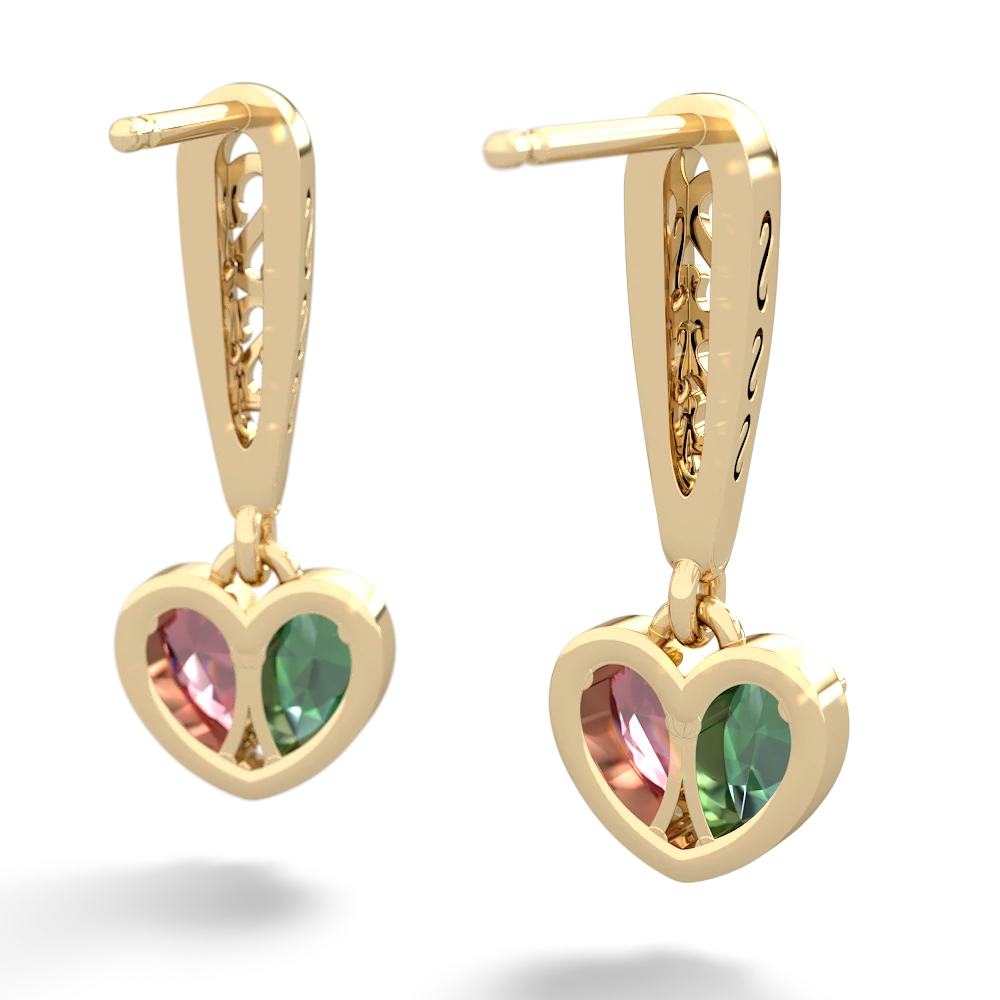 Lab Emerald Filligree Heart 14K Yellow Gold earrings E5070