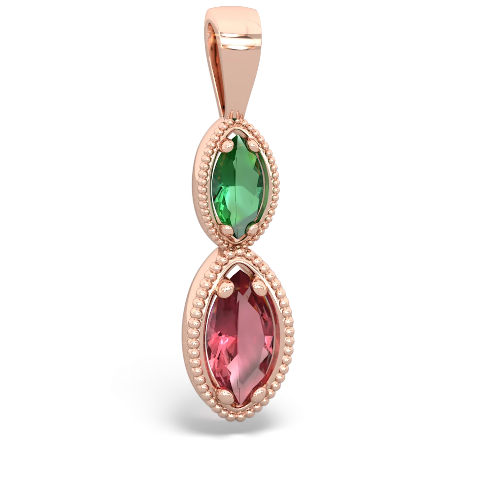 Lab Emerald Antique-Style Halo 14K Rose Gold pendant P5700