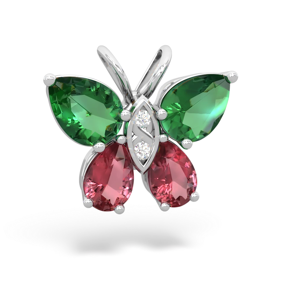 Lab Emerald Butterfly 14K White Gold pendant P2215