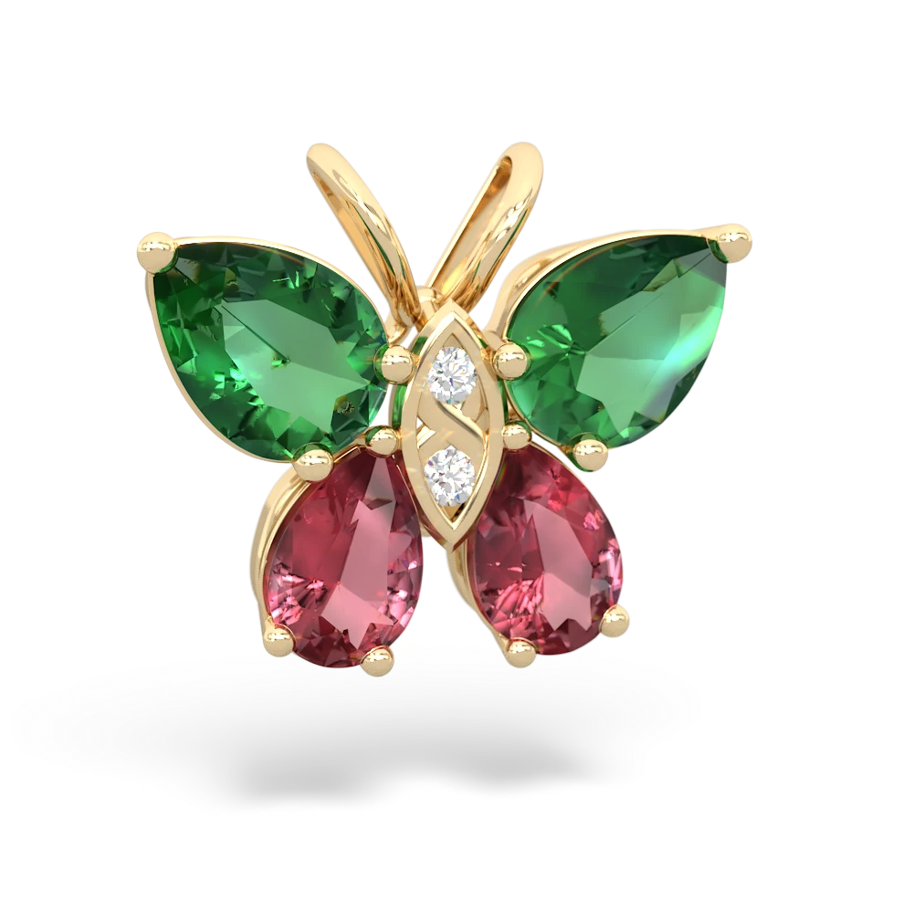 Lab Emerald Butterfly 14K Yellow Gold pendant P2215