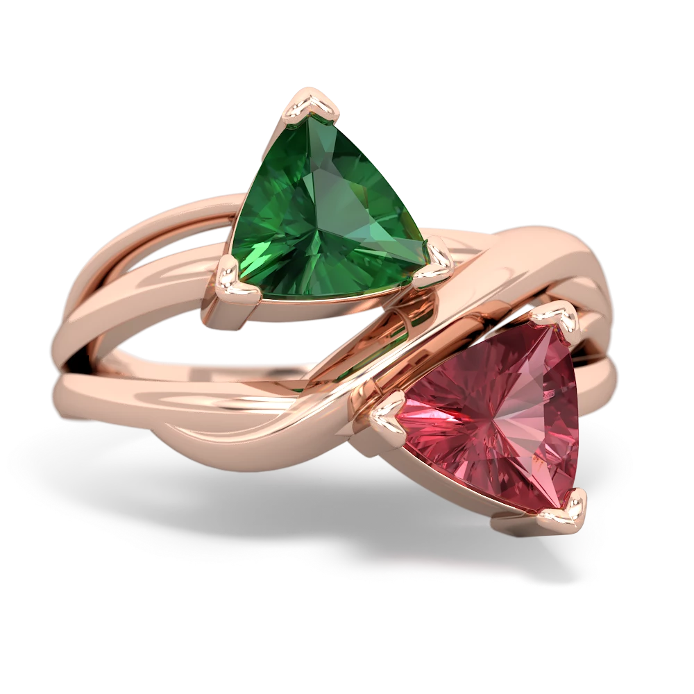 Lab Emerald Split Band Swirl 14K Rose Gold ring R2341