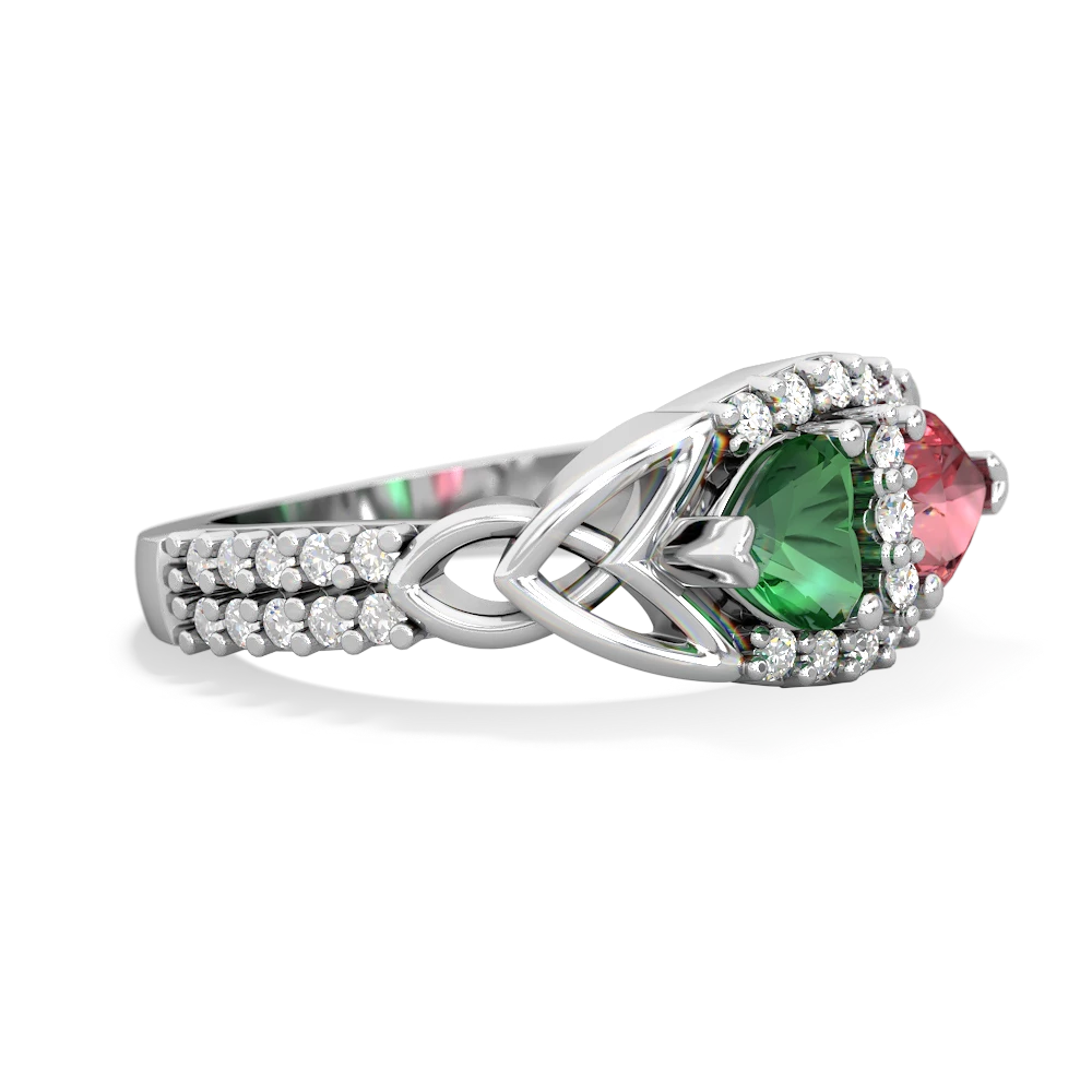 Lab Emerald Sparkling Celtic Knot 14K White Gold ring R2645