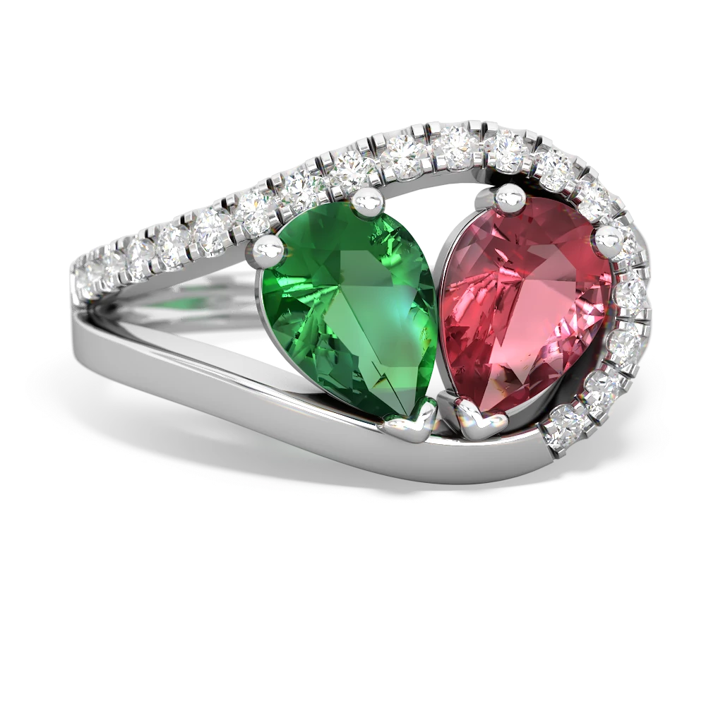 Lab Emerald Nestled Heart Keepsake 14K White Gold ring R5650