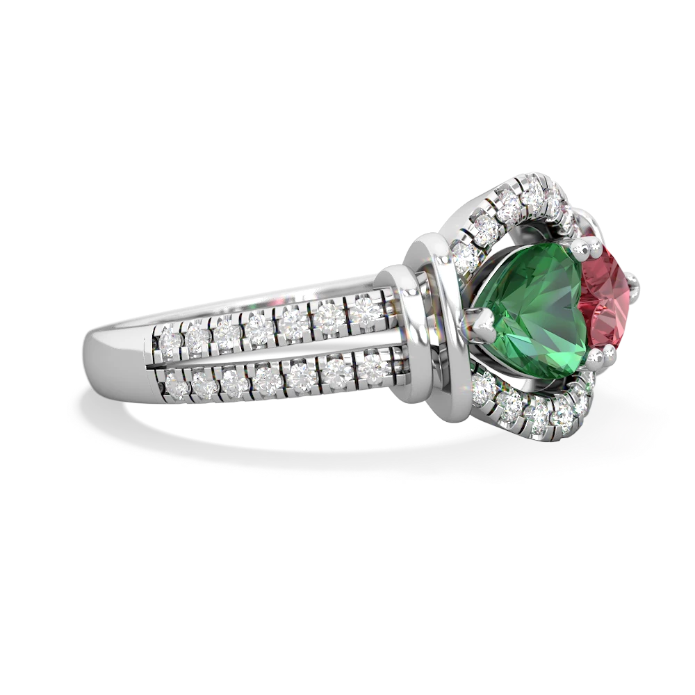 Lab Emerald Art-Deco Keepsake 14K White Gold ring R5630