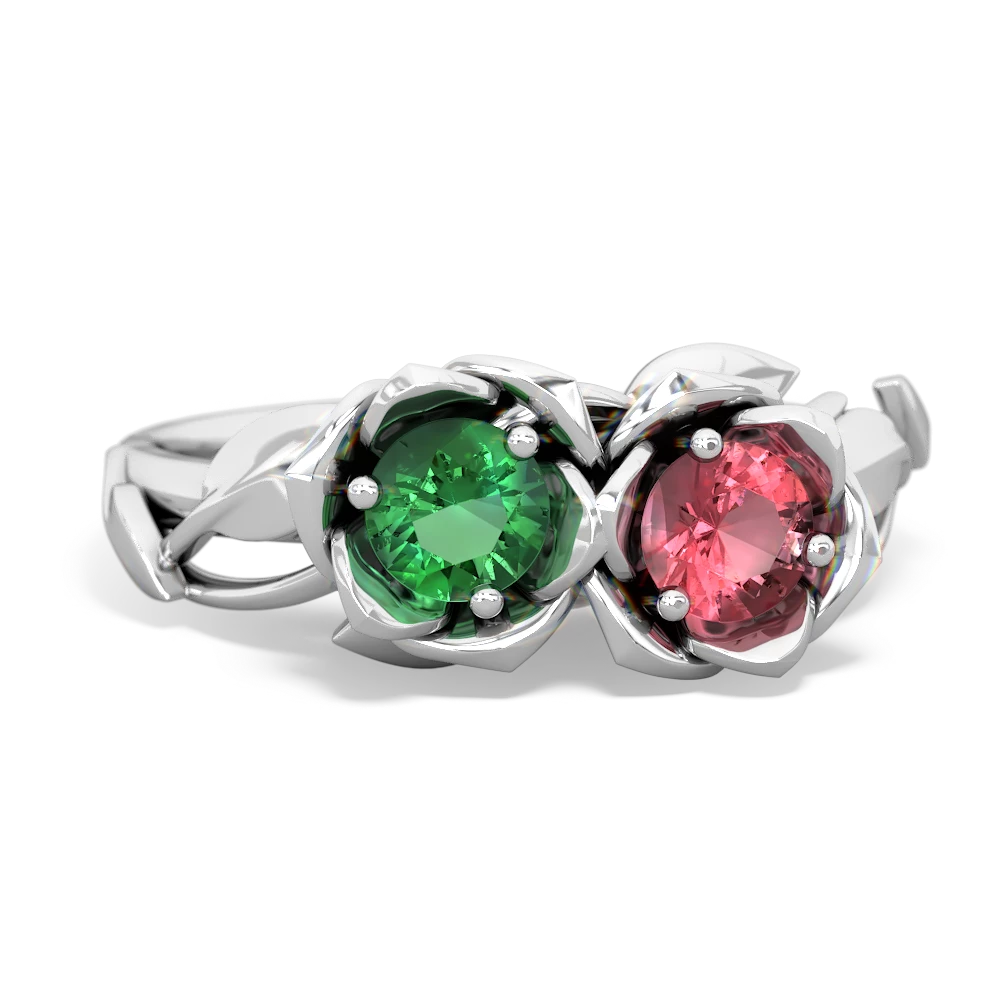 Lab Emerald Rose Garden 14K White Gold ring R5510