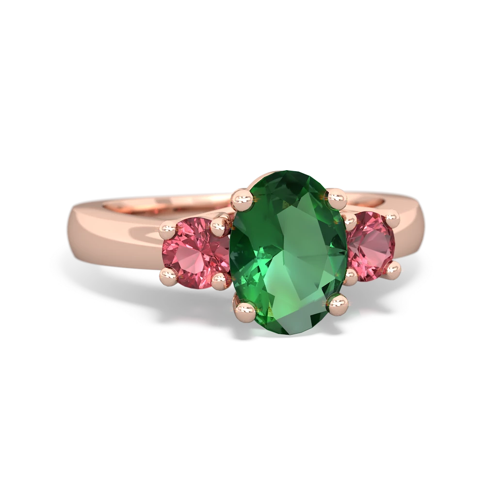 Lab Emerald Three Stone Oval Trellis 14K Rose Gold ring R4024