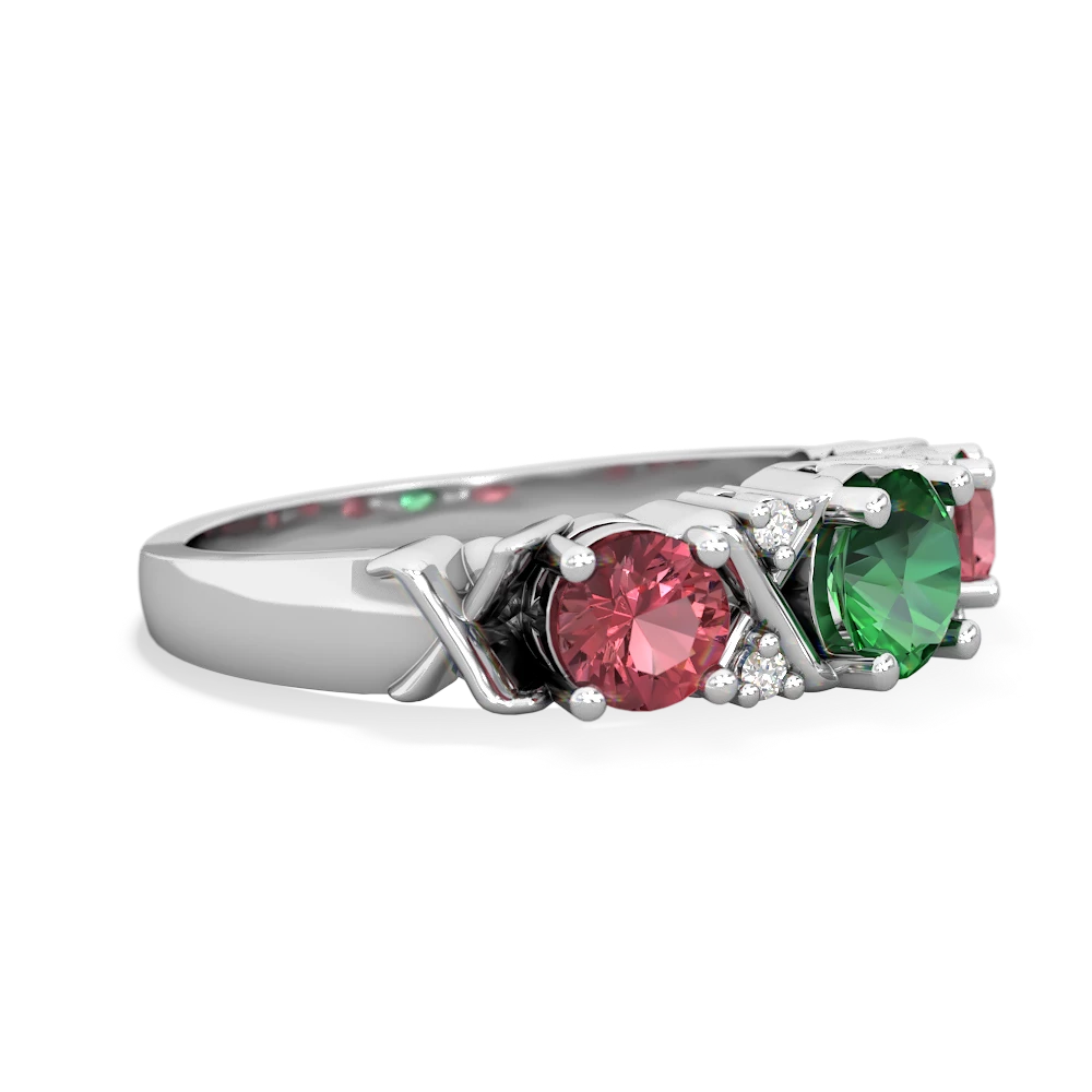 Lab Emerald Hugs And Kisses 14K White Gold ring R5016