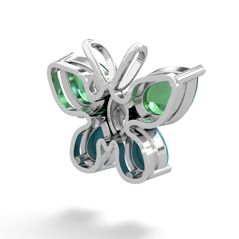 Lab Emerald Butterfly 14K White Gold pendant P2215