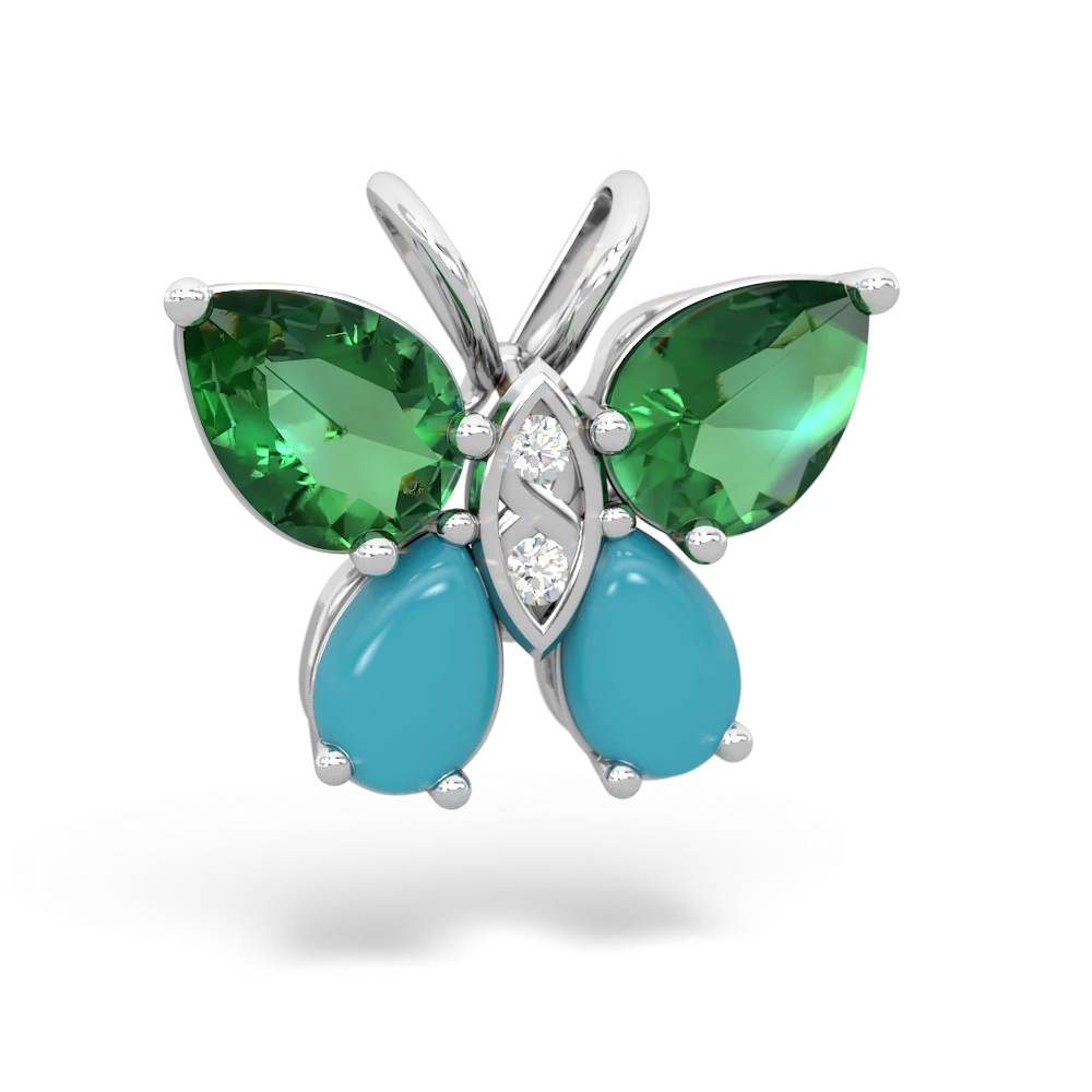 Lab Emerald Butterfly 14K White Gold pendant P2215