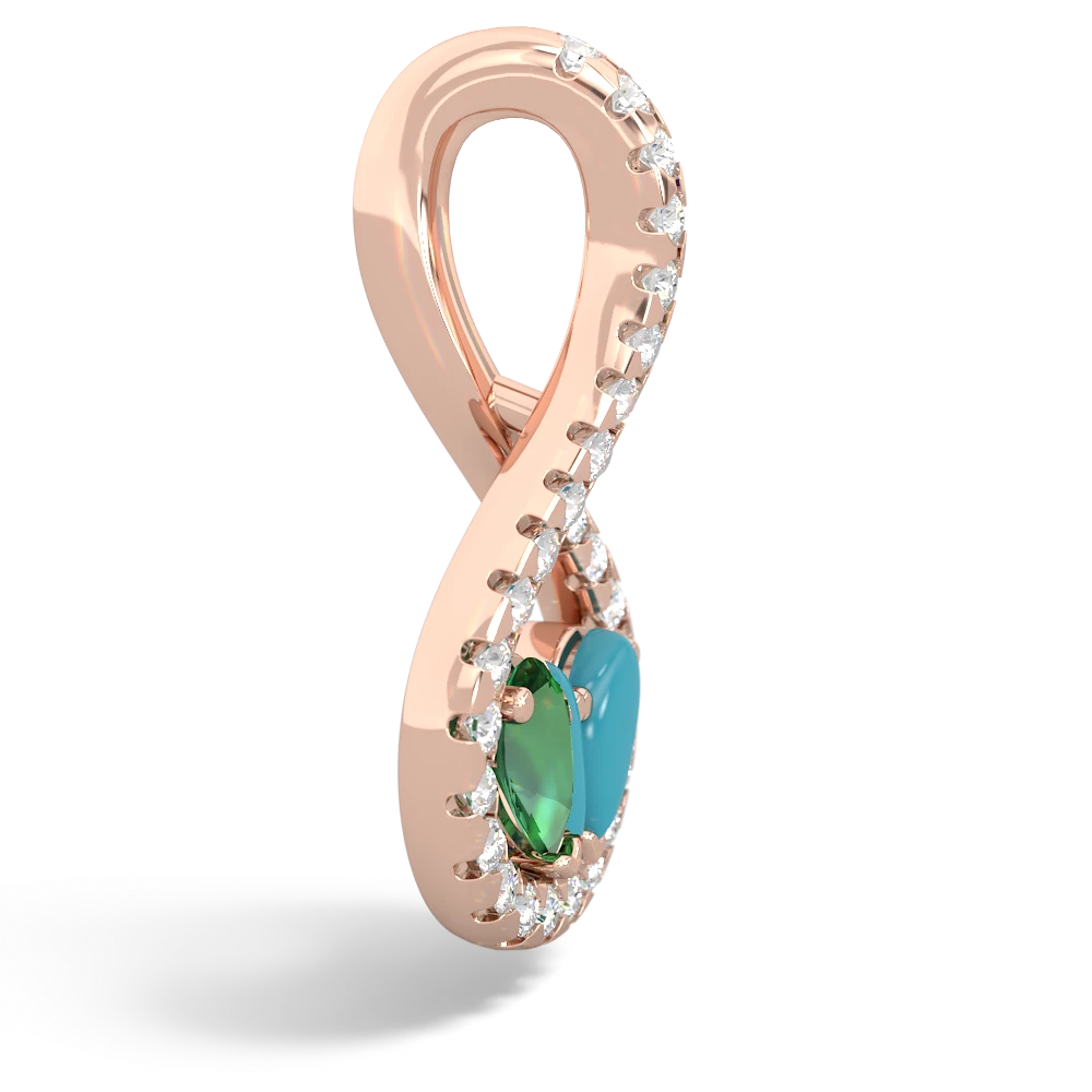 Lab Emerald Pave Twist 'One Heart' 14K Rose Gold pendant P5360