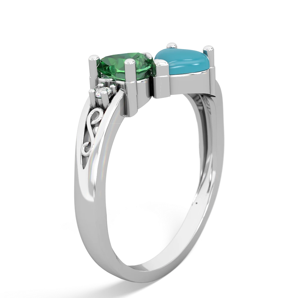 Lab Emerald Snuggling Hearts 14K White Gold ring R2178