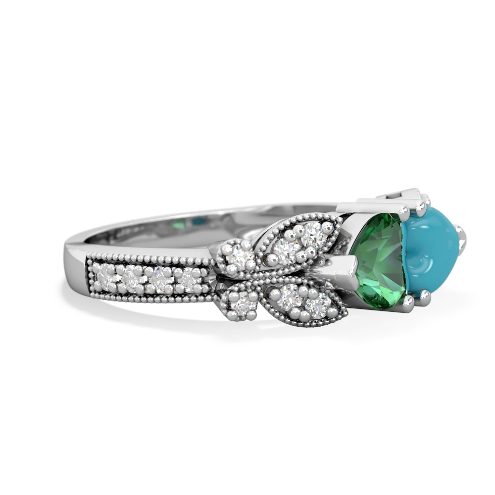 Lab Emerald Diamond Butterflies 14K White Gold ring R5601