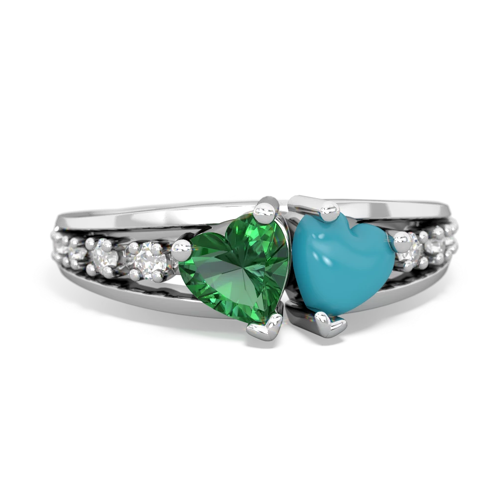 Lab Emerald Heart To Heart 14K White Gold ring R3342