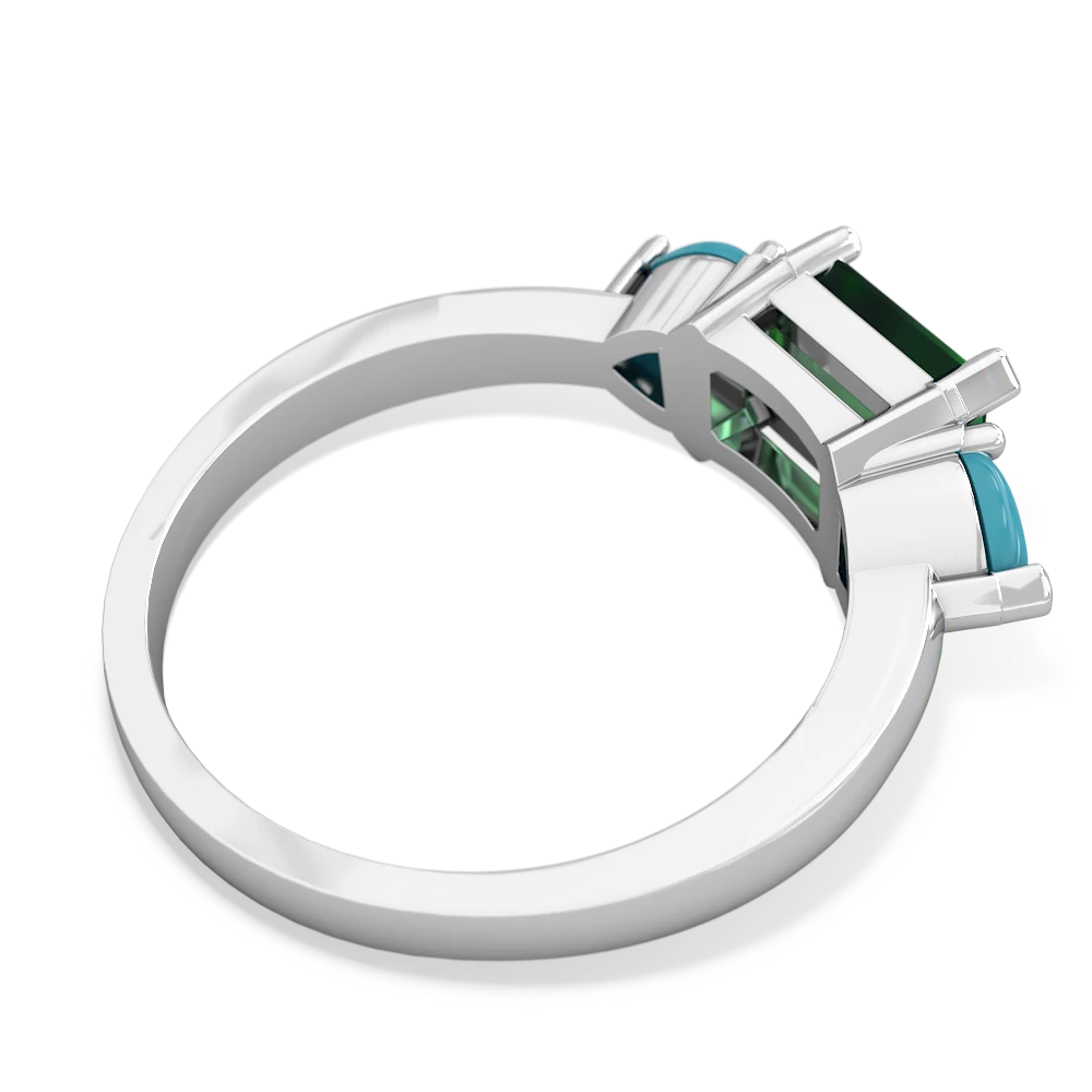 Lab Emerald Three Stone 14K White Gold ring R5235