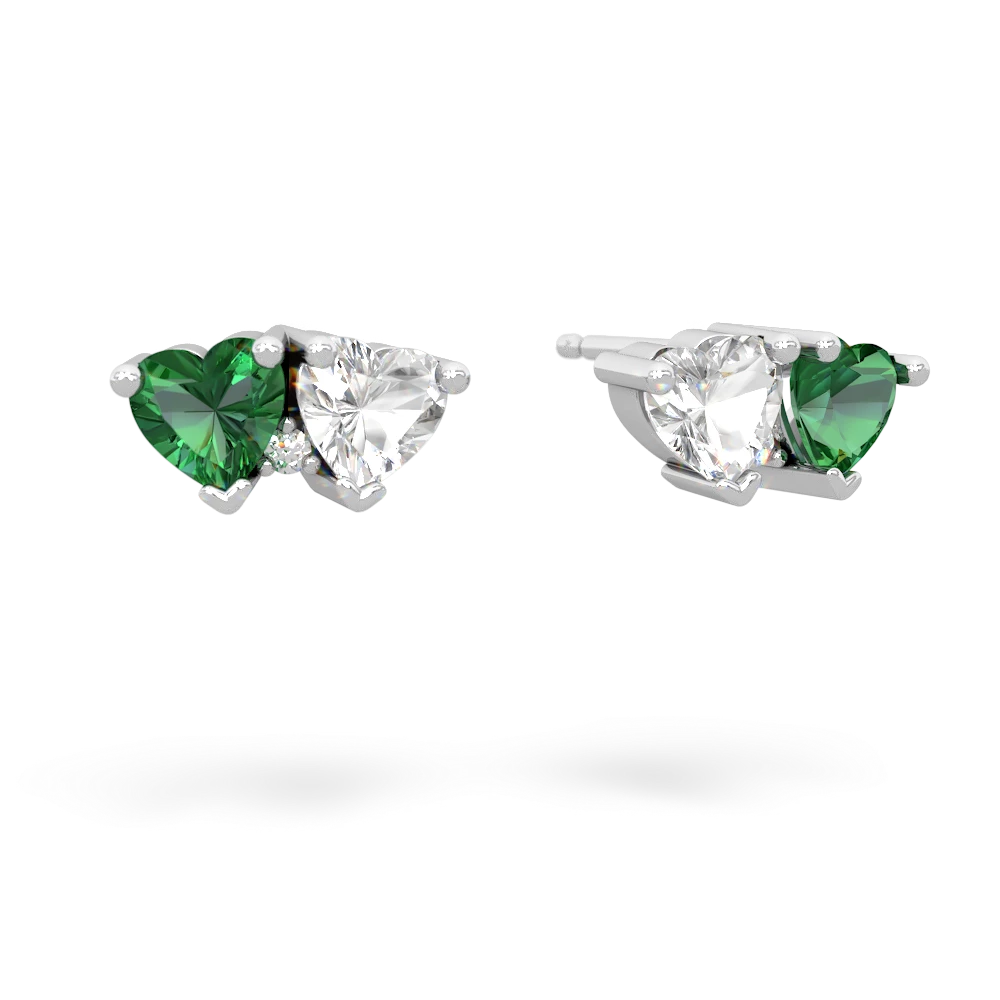 Lab Emerald Sweethearts 14K White Gold earrings E5260