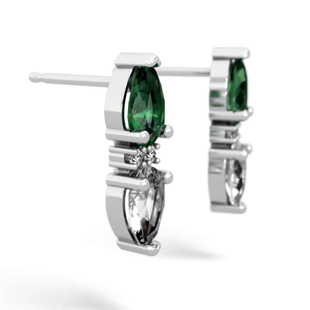 Lab Emerald Bowtie Drop 14K White Gold earrings E0865