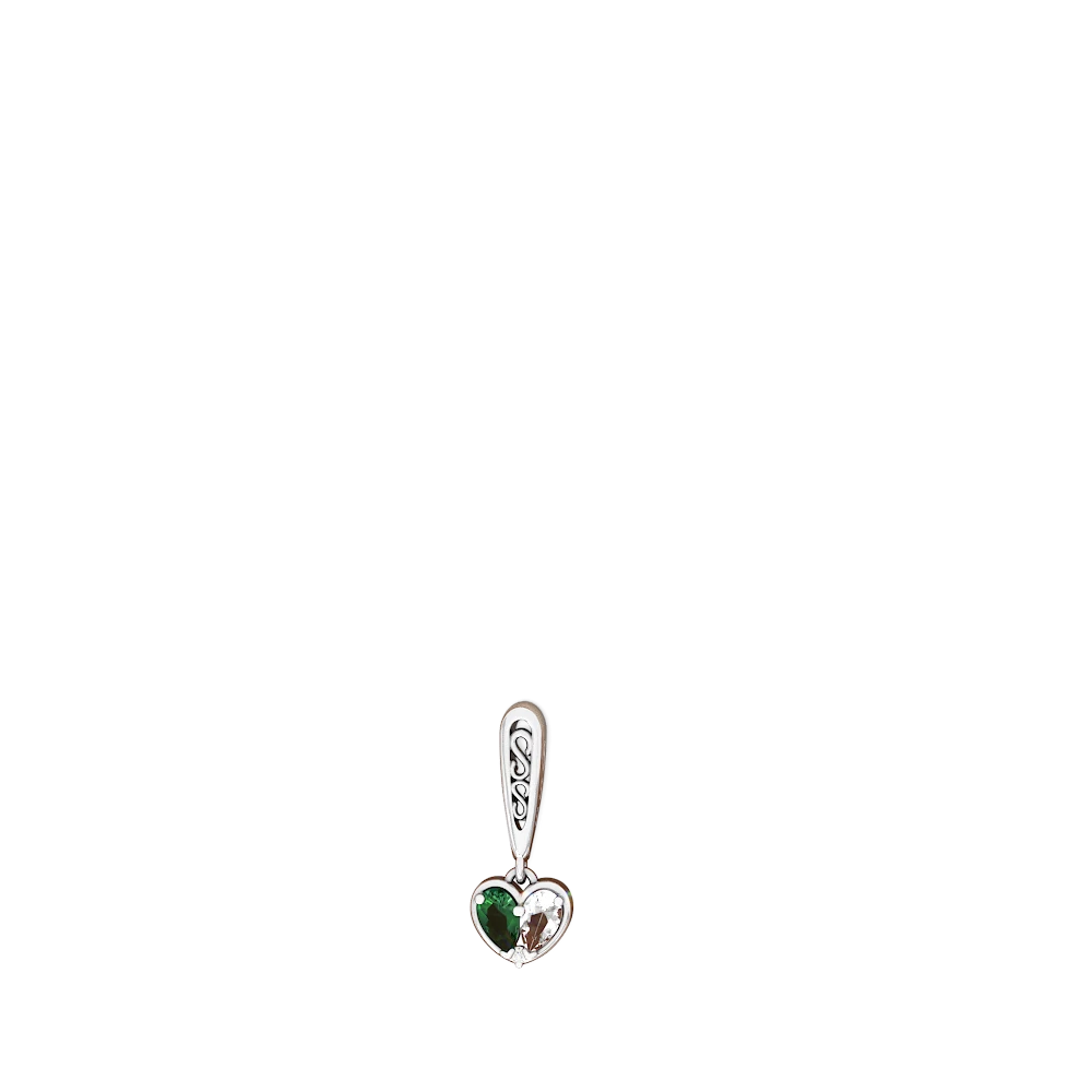 Lab Emerald Filligree Heart 14K White Gold earrings E5070