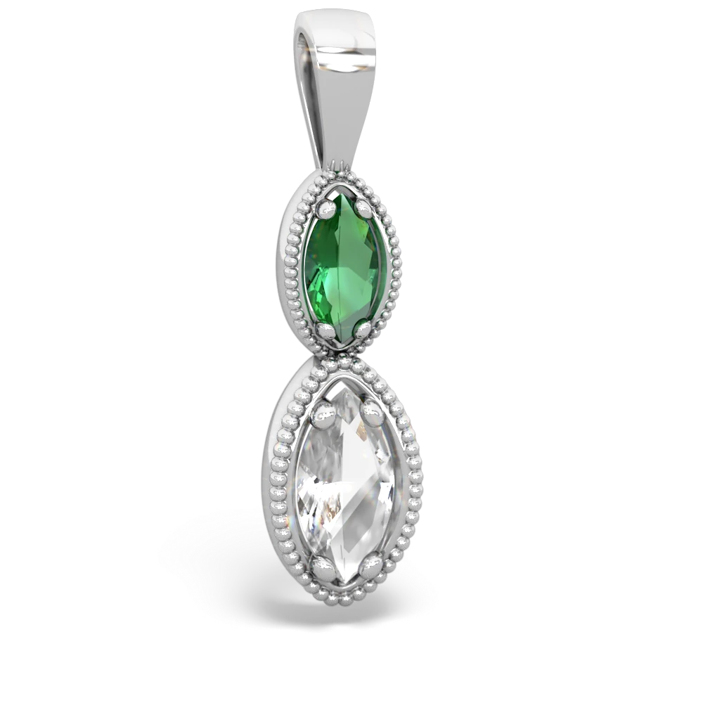 Lab Emerald Antique-Style Halo 14K White Gold pendant P5700