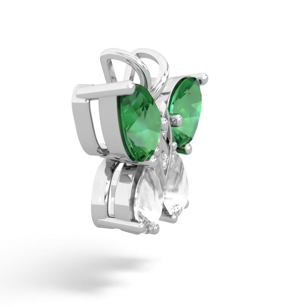 Lab Emerald Butterfly 14K White Gold pendant P2215