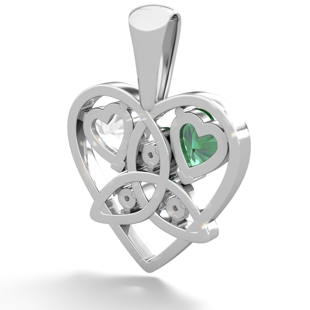 Lab Emerald Celtic Trinity Heart 14K White Gold pendant P5331