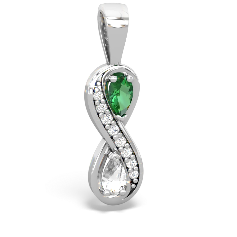 Lab Emerald Diamond Infinity 14K White Gold pendant P5390