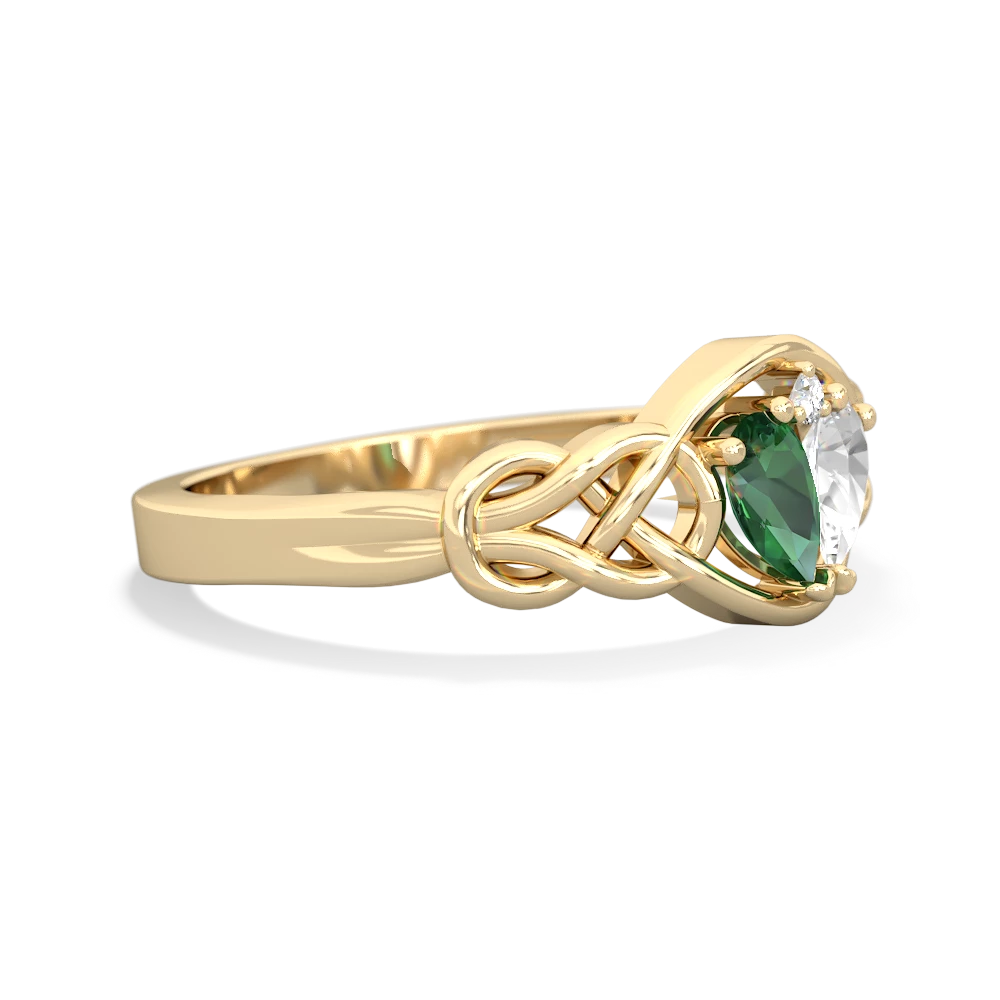 Lab Emerald Celtic Love Knot 14K Yellow Gold ring R5420