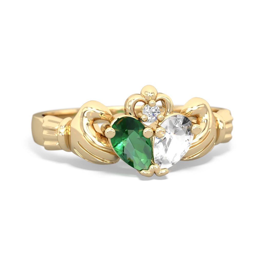 Lab Emerald 'Our Heart' Claddagh 14K Yellow Gold ring R2388