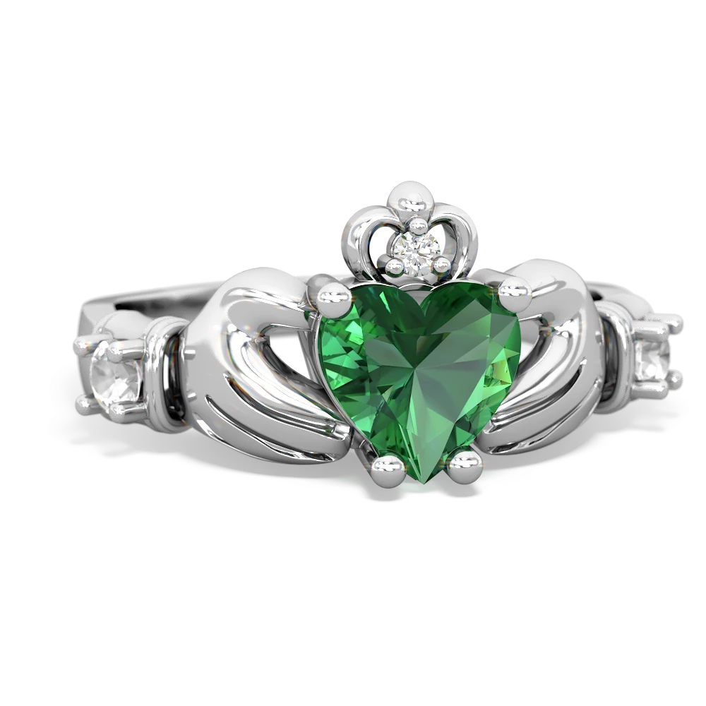 Lab Emerald Claddagh Keepsake 14K White Gold ring R5245