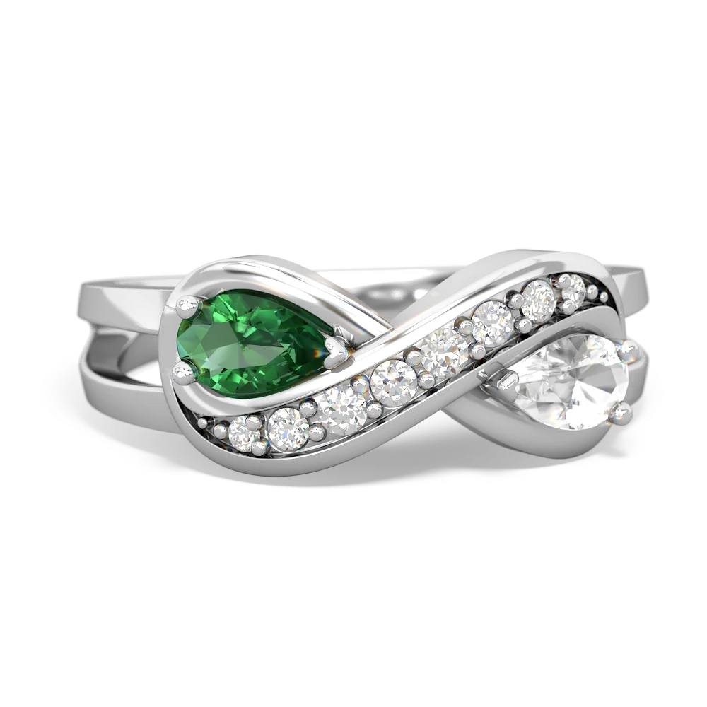 Lab Emerald Diamond Infinity 14K White Gold ring R5390