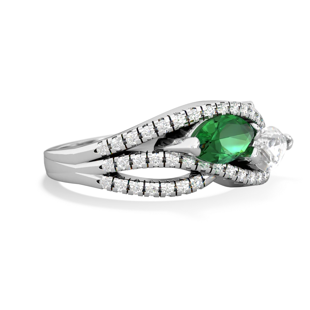 Lab Emerald Diamond Rivers 14K White Gold ring R3070