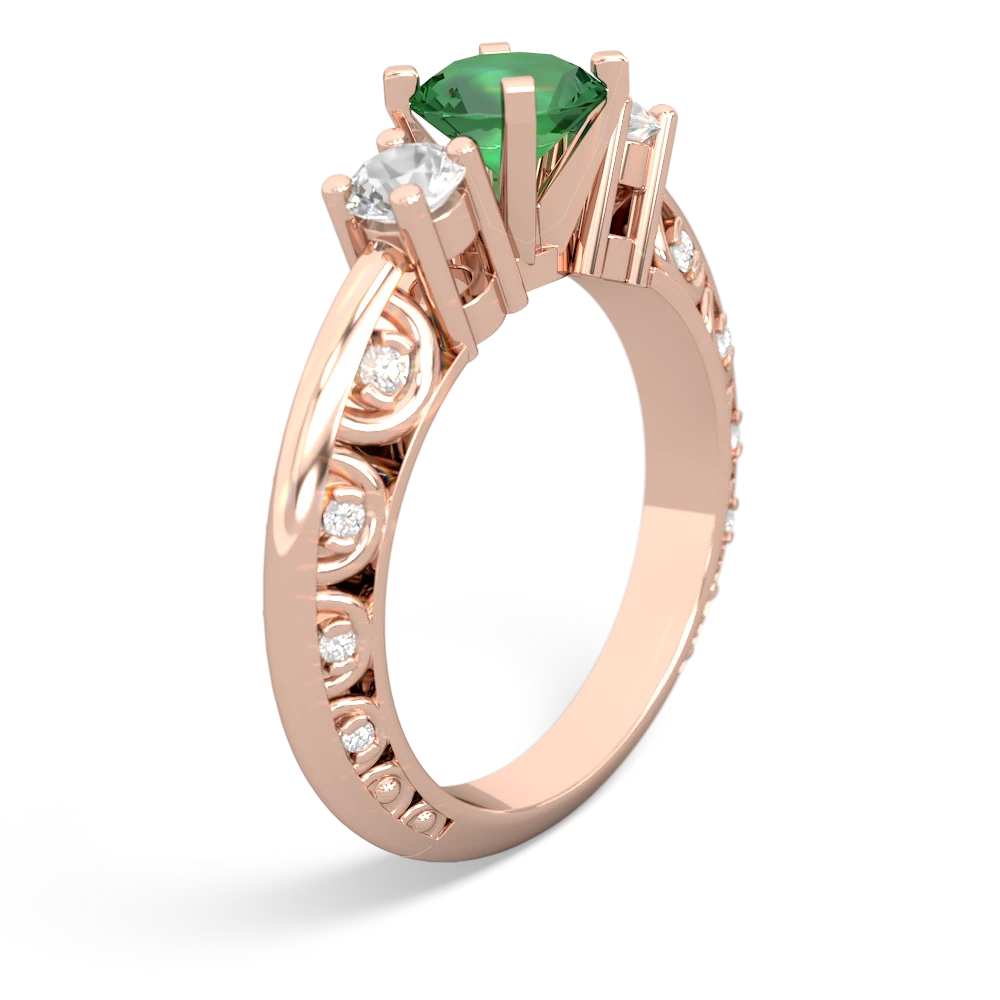 Lab Emerald Art Deco Eternal Embrace Engagement 14K Rose Gold ring C2003