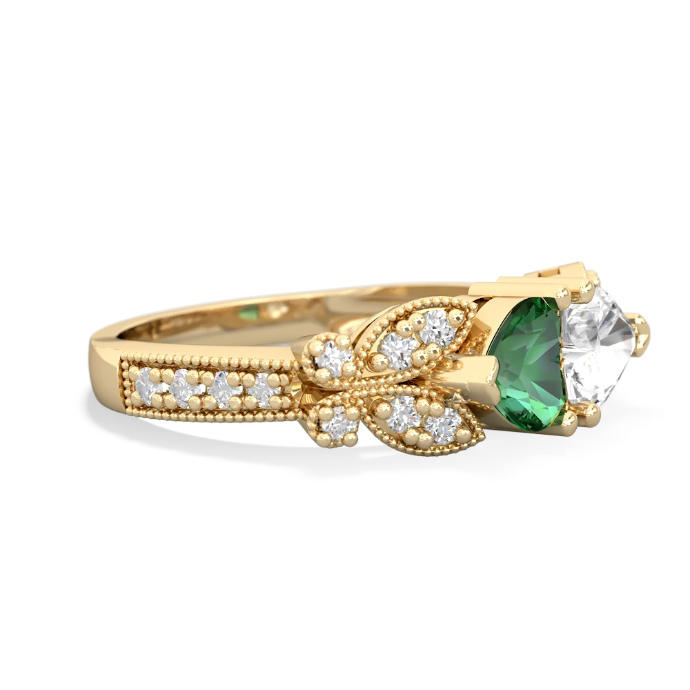 Lab Emerald Diamond Butterflies 14K Yellow Gold ring R5601