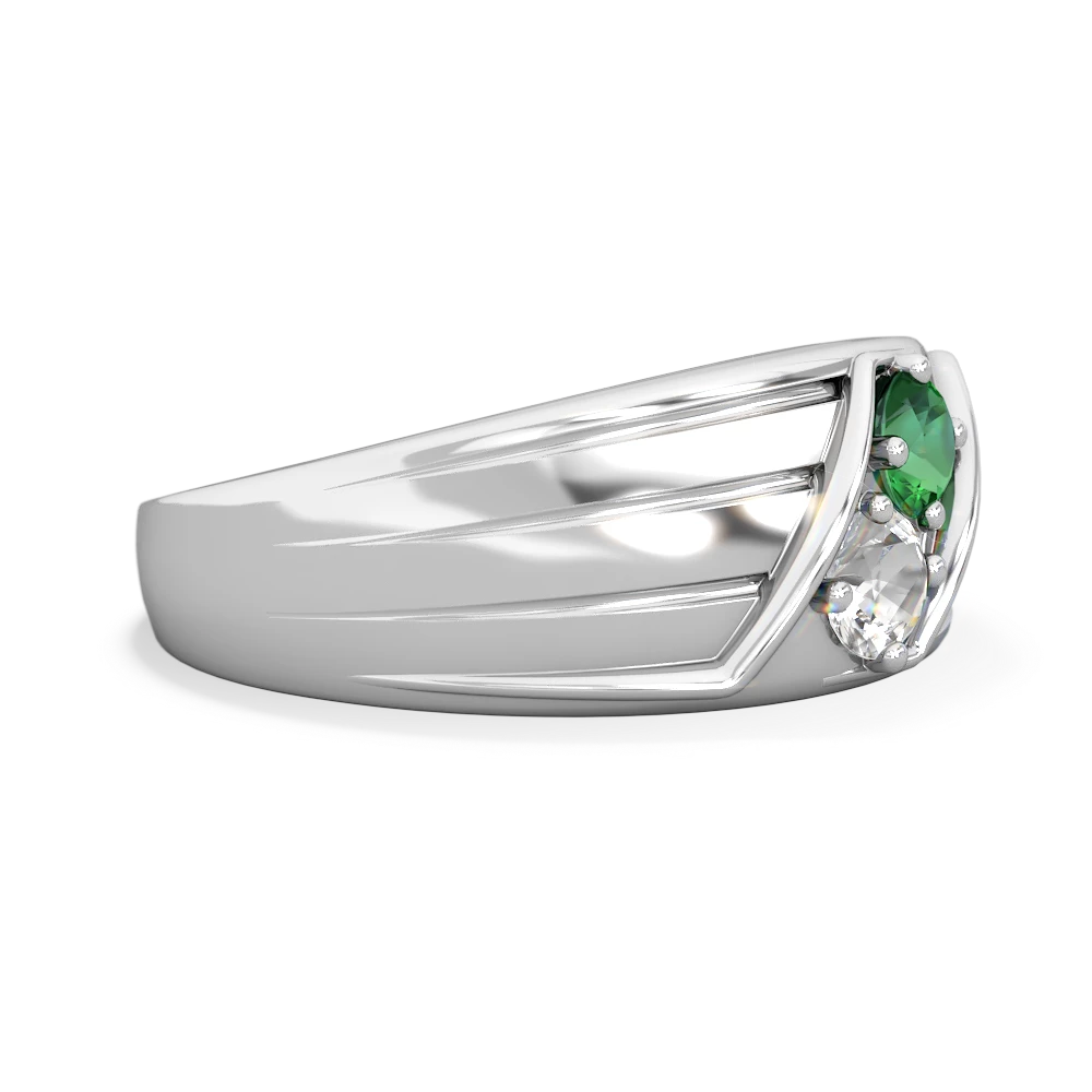 Lab Emerald Men's Streamline 14K White Gold ring R0460