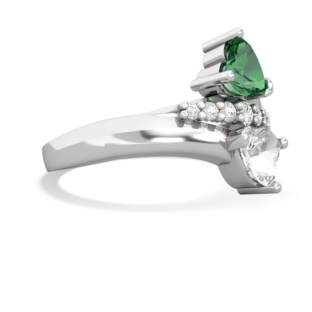 Lab Emerald Heart To Heart 14K White Gold ring R2064